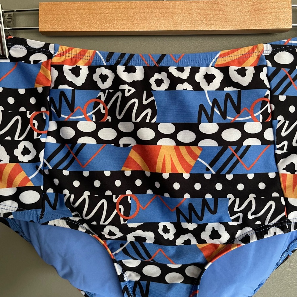 Anthropologie Lysa Seamed Bikini Bottoms Blue Orange Size Medium High Waist Chic - Picture 5 of 16